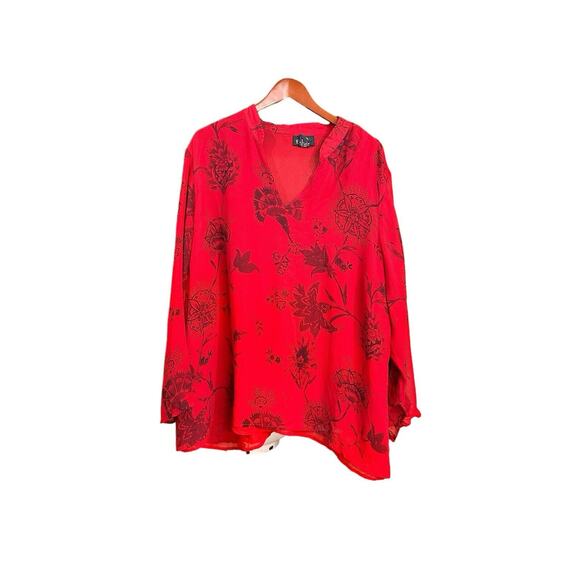 Lane Bryant Womans 100% Silk Red Tunic Blouse Plus Size 26/28 Black Floral - Picture 1 of 7